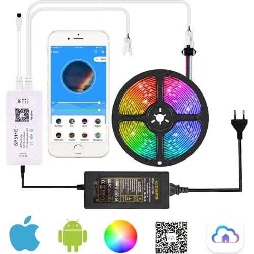 WS2812B Addressable Pixel RGB LED Strip Light WIFI/Remote/Music SP511E Dual Output Alexa Smart Voice APP Control Power Kit DC5V