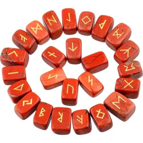 TUMBEELLUWA 1Lot (25Pc) Red Stone Engraved Rune Stones Set Healing Reiki Tumbled Stones