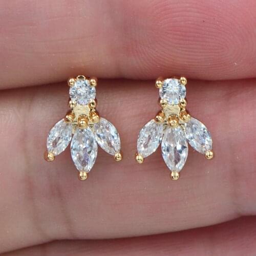 AAA+ Cubic Zirconia Gold Color Women Fashion Cute Clear White CZ Tail Stud Earrings Jewelry