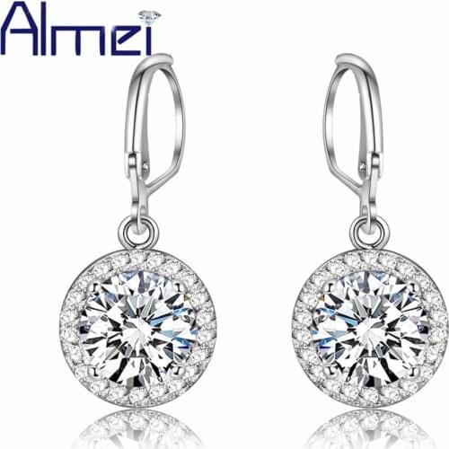 Almei Drops Earrings for Women Party Fashion With White Stone Cheap Silver Color Jewelry Dangle Earring Ohrring Jewelry Y101
