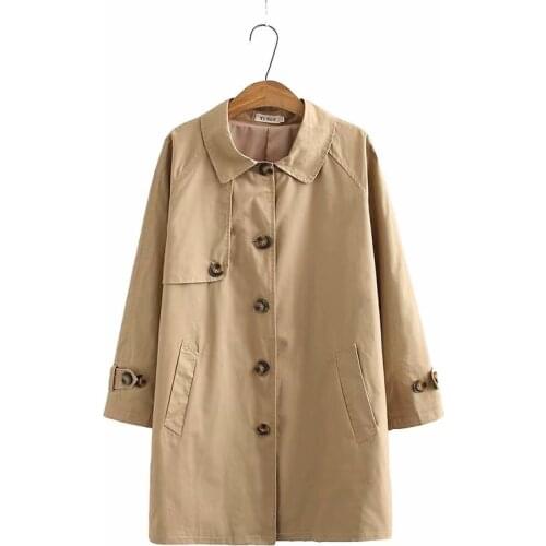 Plus size solid black khaki Turn-down Collar women long trench coats 2021 new spring autumn casual ladies jacket female tops