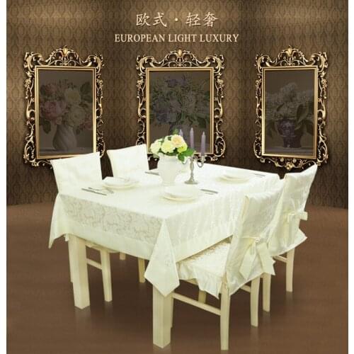 1 square table cloth 100x100cm/120x120cm & 4 chair pads/set teflon jacquard satin waterproof tablecloth beige customized luxury