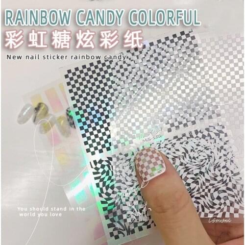 1PC 3D Nails Art Stickers Decals Candy Colorful Square Rainbow Black White Key Color Change Irregular Design Manicure Decoration