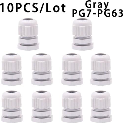 10Pcs Waterproof Cable Gland PG7/9/11/13.5/16/19/21/36 Gray Plastic Seal Joint Nylon IP68 White Cable Fixing Nylon Connector