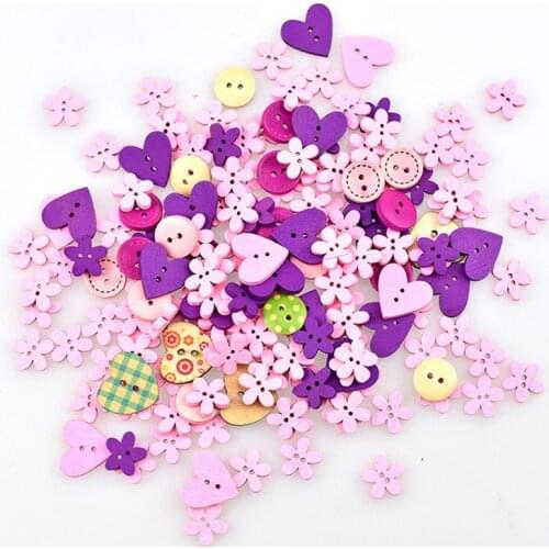 100pcs/lot Mix 2-Hole Heart Wooden Buttons Sewing Scrapbooking size Craft Buttons for Sewing DIY Crafts Manual Button Painting