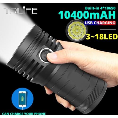 10400mAH Ultra Powerful LED Flashlight 18650 Built-in Battery USB T6 LED Flash Light Waterproof Floodlight Torch 3 Modes Output