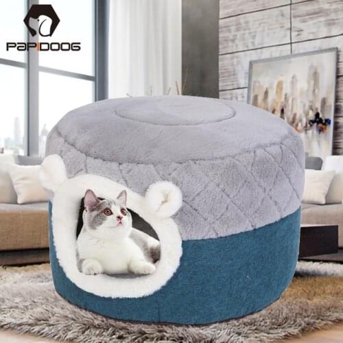 2 In 1 Round Cat Bed Detachable House Soft Plush Kennel Puppy Cushion Small Dogs Nest Winter Warm Sleeping Pet Mat Supplies