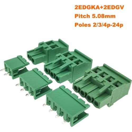 20Sets Pitch 5.08mm 2P 3P 4P Screw Plug-in PCB Terminal Block 2EDGKA 2EDGV Straight Pin male/female Pluggable Connector 300V 15A