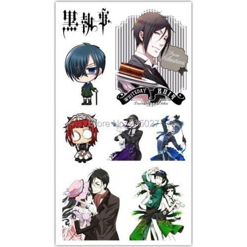30 sheets/lot kuroshitsuji Black Butler Tattoo Stickers Children Tattoos Paper For Kids Body Arm Anime Sticker