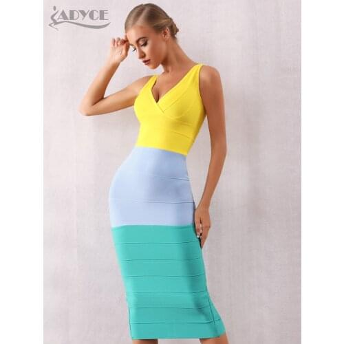 Adyce New Summer Women Bodycon Bandage Dress 2021 Sexy V Neck Sleeveless Tank Club Dress Celebrity Evening Party Dress Vestidos
