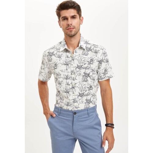DeFacto Printed Modern Fit Short Sleeve 100% Cotton Summer Quality New 2021 Fashion Men Shirts R1489AZ20SM