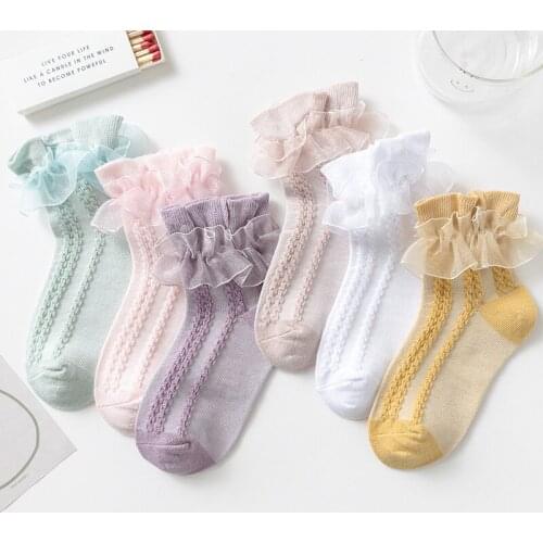 Kids Lace Cotton Quality Breathable Mesh Socks Children School Socks Girl Princess Dressing Stages Performance Socks Size 21-38