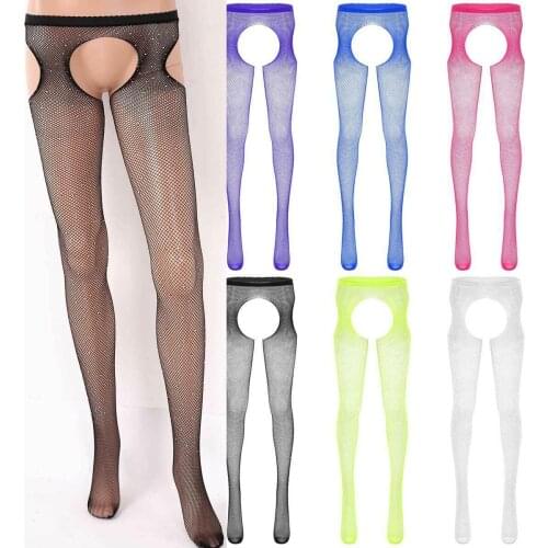 Women Crotchless Shiny Sheer Pantyhose Lingerie Sparkle Rhinestones 4 Way Cut Out Fishnet Stockings Tights