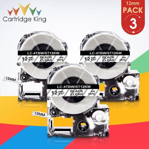 Compatible Epson ST12KW Black on Clear Label Tape LK-4TBN 12mm for Epson LabelWorks LW-300 LW-400 LW-600P LW-700 Label Pirnter