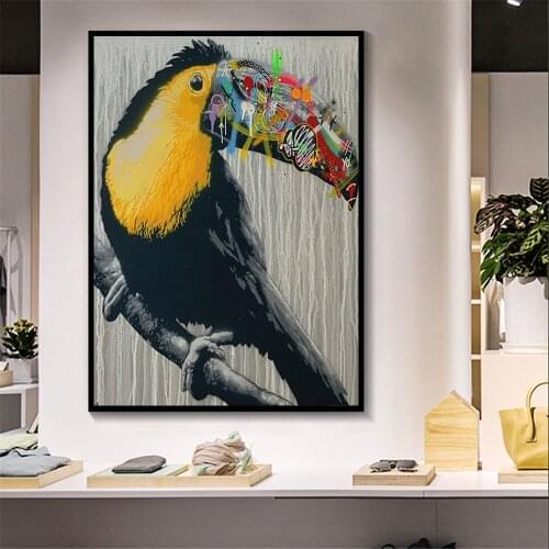 Graffiti Cute Toucan Canvas Painting Colorful Animal Posters and Prints Cuadros Wall Art Picture for Living Room Home Decoration