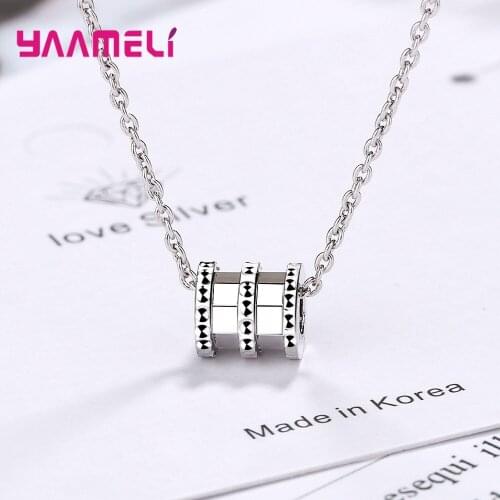 Hot Fashional 925 Sterling Silver Trendy Jewelry Exquisite Luck Cylinder Pendant Chain Necklace For Women Student Birthday Gift