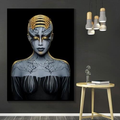 African Art Black and Golden Woman Canvas Painting Posters and Print Scandinavian Wall Art Picture for Living Room Decoration