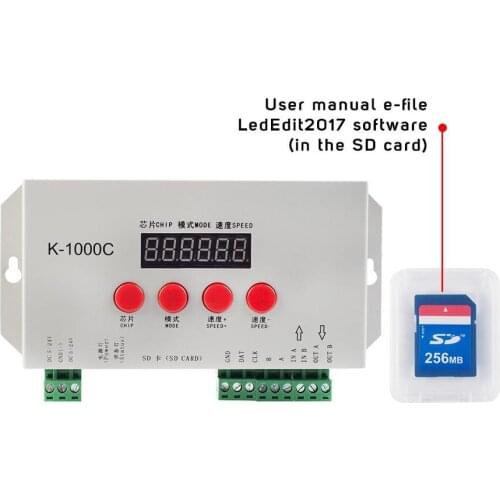 K1000C SD Card Controller RGB Controller WS2801 WS2811 WS2812B LPD6803 LED 2048 Pixels Program Controller DC5~24V K-1000C