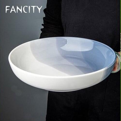 FANCITY Nordic ceramic bowl dish bowl deep dish European style large bowl salad plate household soup bowl noodle bowl light
