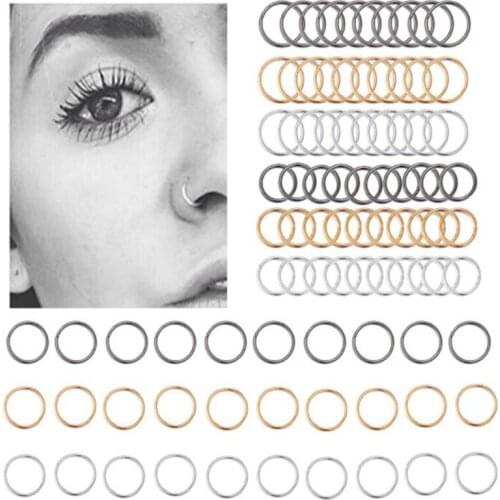 60pcs/lot 10mm 12mm Mix Colors Seamless Circle Nose Rings Piercing Hoop Septum Nose Ring Sexy Ear Piercing Body Jewelry