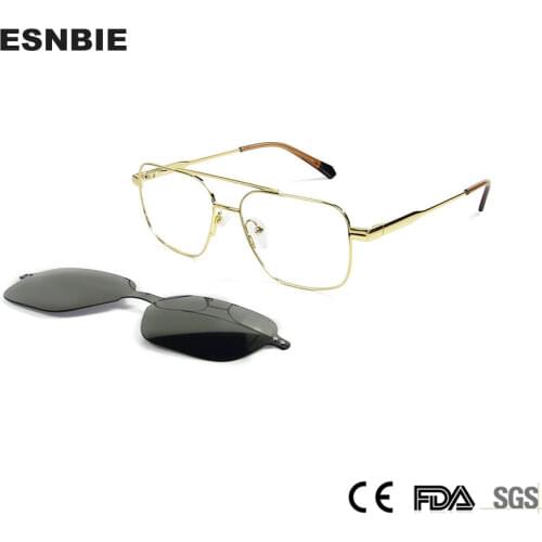 Square Prescription Eyeglasses Frame Myopia Magnetic Sunglasses Men Polarized Clip On Sun Glasses for Women Metal Optical Frame