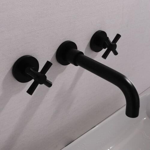 Brass matte black wall-mounted double handle bathroom faucet sink sink faucet hot and cold water faucet postage included