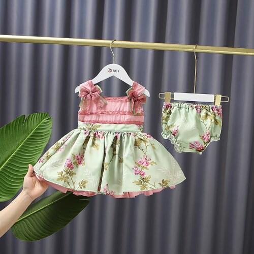 2021 Summer New Hot-Selling Childrens Clothing Fashion Lady Girl Flower Print Sleeveless Suspender Square Neck Fairy Dress