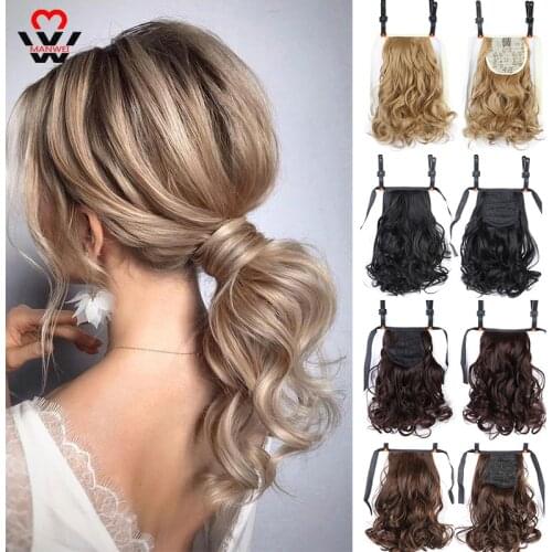 MANWEI 7 colors short curl pony hair heat resistant synthetic drawstring hair extensions ponytail for women