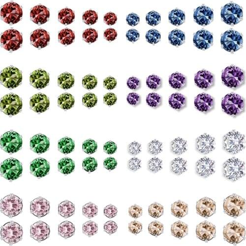 IF ME 5 Sizes Punk Stud Earring Set for Women Men Unisex Silver Color Geometric Round CZ Cubic Zirconia Crystal Cute Jewelry