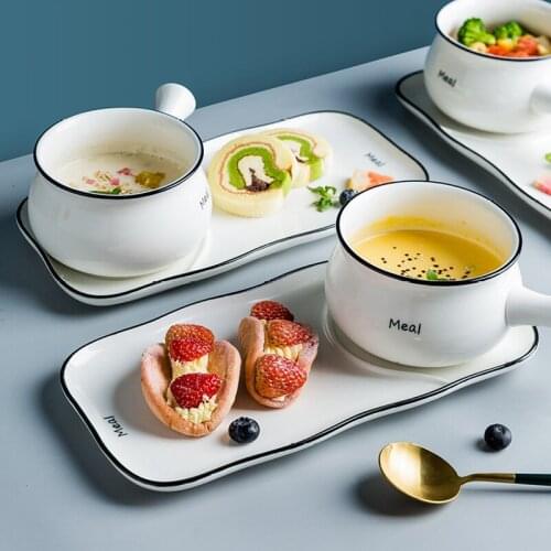 Fashion housewife dinnerware letter pattern underglaze one person food ceramic tableware set home bread breakfast plate bowl