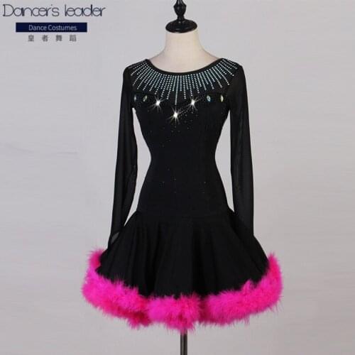 2020 new women Professional ballroom Latin dance competition dress sexy rhinestone feather dress salsa rumba dancing Costomes