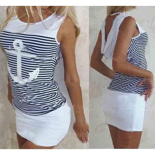 New Fashion Fashion Boat Hook Childrens Dress Slim Bottom Stripe Boat Anchor Sexy Dress