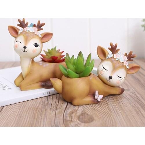 New Creative Flower Deer Cartoon Animal Desktop Potted Resin Crafts Balcony Decoration Cactus Succulent Cute Flower Pot