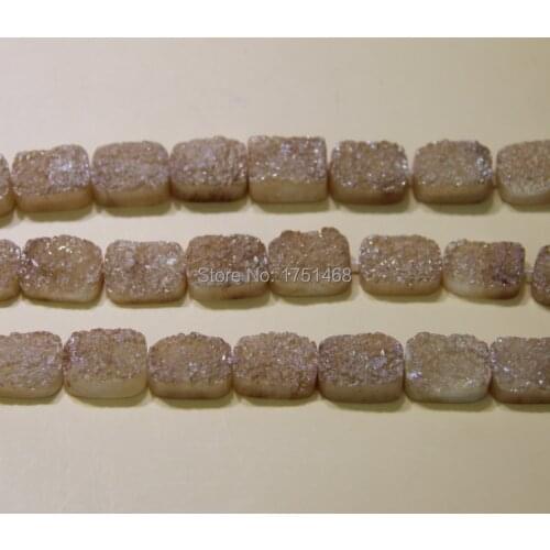 Charming Champagne Titanium Square Druzy Stone Necklace Quartz Bead Pendants Top Drilled Drusy Slab Bead Jewlery Making