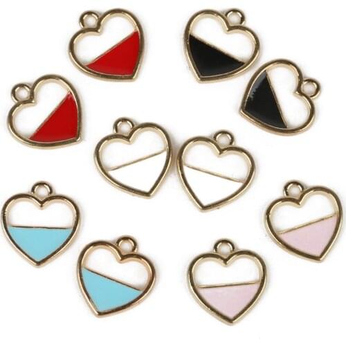 Size 15x16mm 10pcs/lot Fashion Hollow Heart Metal Alloy Enamel Charm Pendant for DIY Earring Bracelet Necklace Jewelry Findings