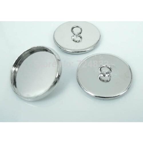 Blank Round Curved Bezel with Loop Back Buttons Bases Cabochons Connectors Caps Settings DIY Findings Silver Plated Metal