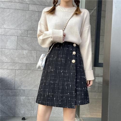 Plus Size Skirt Autumn and Winter High Waist Slimming and Fashionable Casual Elegant Woolen Skirt Irregular A- Line Dress