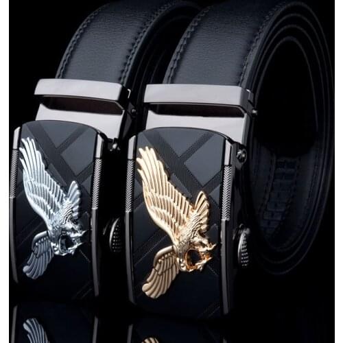 Belts For Men Eagle Metal Automatic Buckle Split Leather Waist Belt For Luxury Fashion Cowhide Mens Belt Novelty 3.5cm