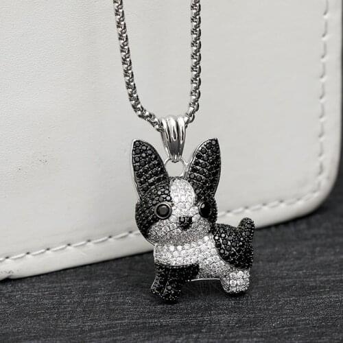 Luxury AAA White Black Zircon Dog Pendant Necklace Dainty Animal Charm Necklaces for Women Kid Jewelry Pet Lover Memorial Gift