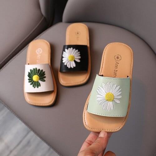 Slippers Kids Flat Shoes PU Leather Children Summer Small Daisy Sandals Flower Girls Sandals Indoor Slippers Pretty Fashion 2020