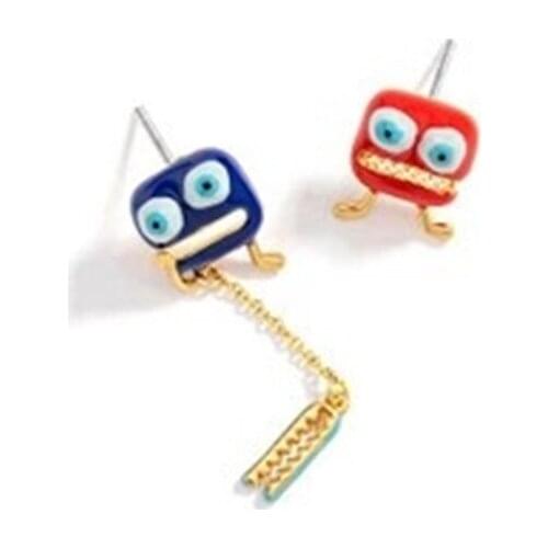 European and American New Products Funny Cute Little Monster Stud Earrings Asymmetrical Design Earrings Enamel Craftsmanship