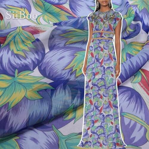Siiboo 100% silk chiffon fabric 6mm thichness 135cm width French countryside style with purple eggplant print sp6321