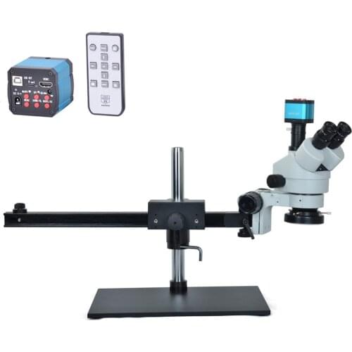Simul Focus Stereo 7X-45X Trinocular Microscope 14MP HDMI Industry Microscope Camera 144 LED Light Universal Stand for Soldering