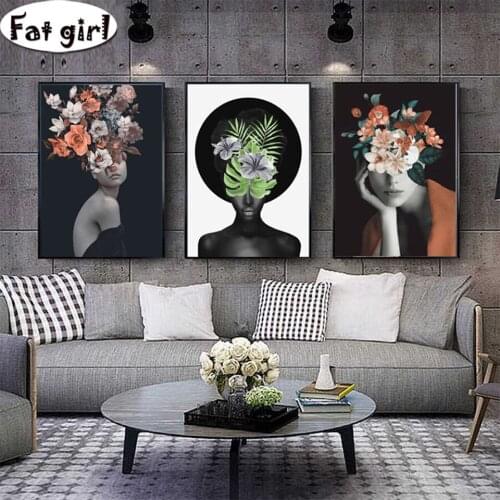 Triptych Beauty portrait illustration 5d Diamond painting Wearing flowers full square round drill Embroidery mosaic cross stitch