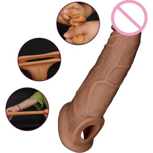 Extend Soft Penis Sleeve Reusable Condom Delay Ejaculation Toys Penis Extender Cock Sleeves Sperm Storage SexToys for Men