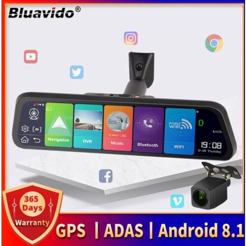 Bluavido 4G Android 8.1 Car Mirror Video Recorder GPS Navigation ADAS Rear View Mirror Camera FHD 1080P Dual Lens Dash Cam DVRs