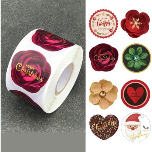 1.5inch Merry Christmas Stickers 500pcs Flower Gold Foil Label Sticker For Nice Gift Decoration Envelope Sealing Small Business