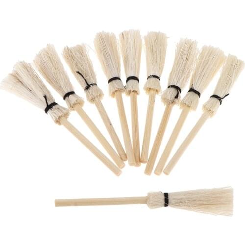 10 Pieces Miniature Wooden Brooms Cleaning Supplies For 1/12 Scale Dollhouse