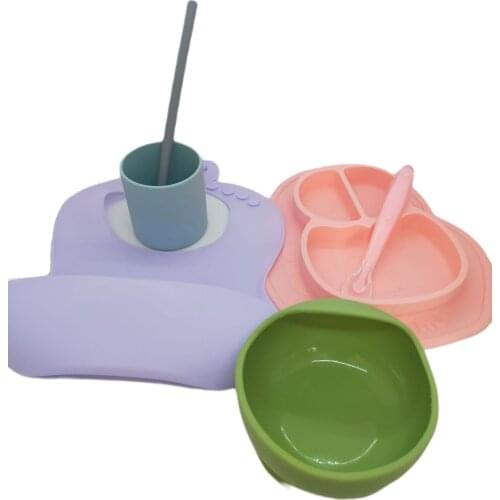 100 food Silicone Feeding Plate, Bowl, Apron, Spoon, Cup, Pipette-Set