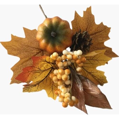 2pcs/lot 2018 New!! 10.6 Inch Artificial Fall Pumpkin Maple Leaf Berry and Pine Cone Pick Free Shipping